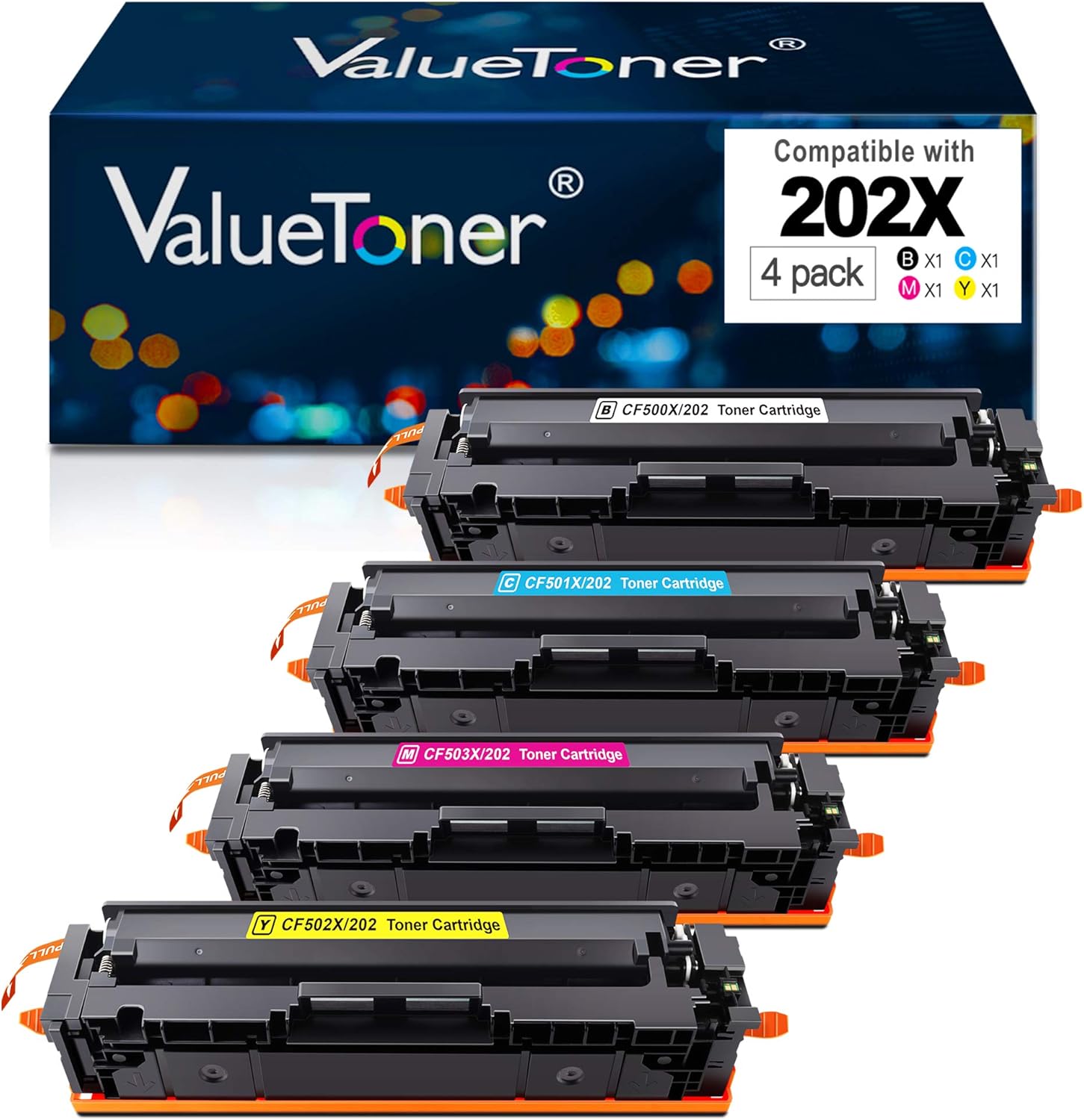 Valuetoner Compatible Toner Cartridge Replacement for HP 202X 202A CF500X CF500A Used with Pro MFP M281fdw M254dw M281cdw M281dw Printer (1 Black, 1 Cyan, 1 Magenta, 1 Yellow, 4-Pack) Pack of 2