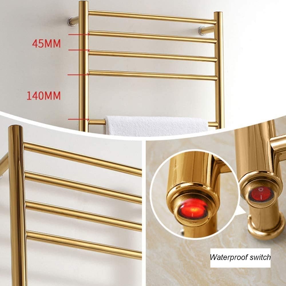YCGU Wall Mounted Electric Towel Warmer, 4/12-Bar Electric Warming Towel Rack for Home Bathroom, 304 Stainless Steel, Hardwired and Plug in Options, Brushed Gold,2,L
