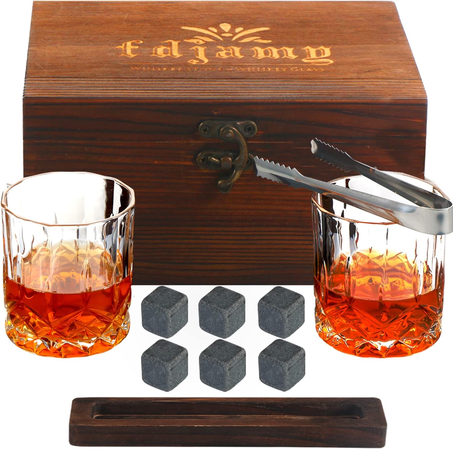 Whiskey Glass Box Set for Men, 2pcs Old Fashioned Crystal Whiskey Glasses, Gifts for Men, Dad, Husband, Boyfriend Pack of 2