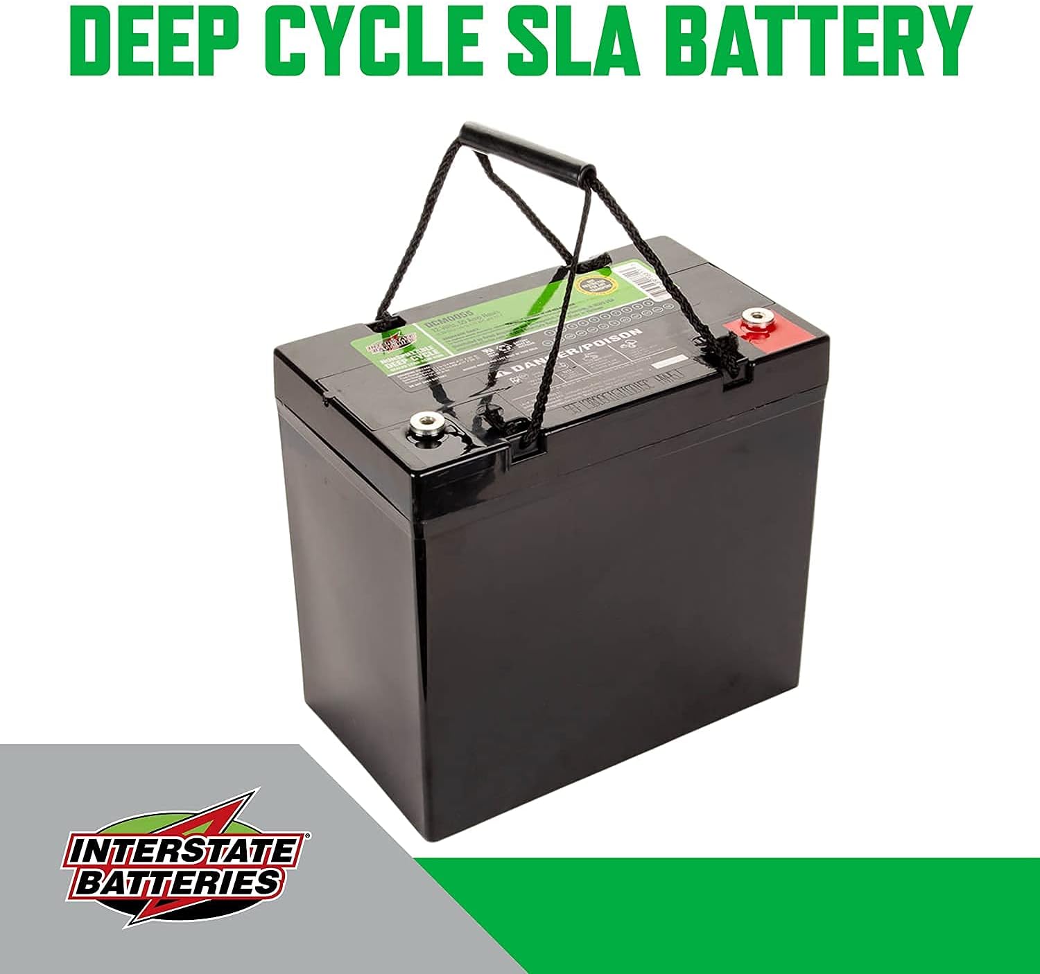 Interstate Batteries 12V 55Ah Deep Cycle Battery (DCM0055) Sealed Lead Acid Rechargeable SLA AGM (Insert Terminals) Wheelchairs, Scooters, ATVs, Solar Power