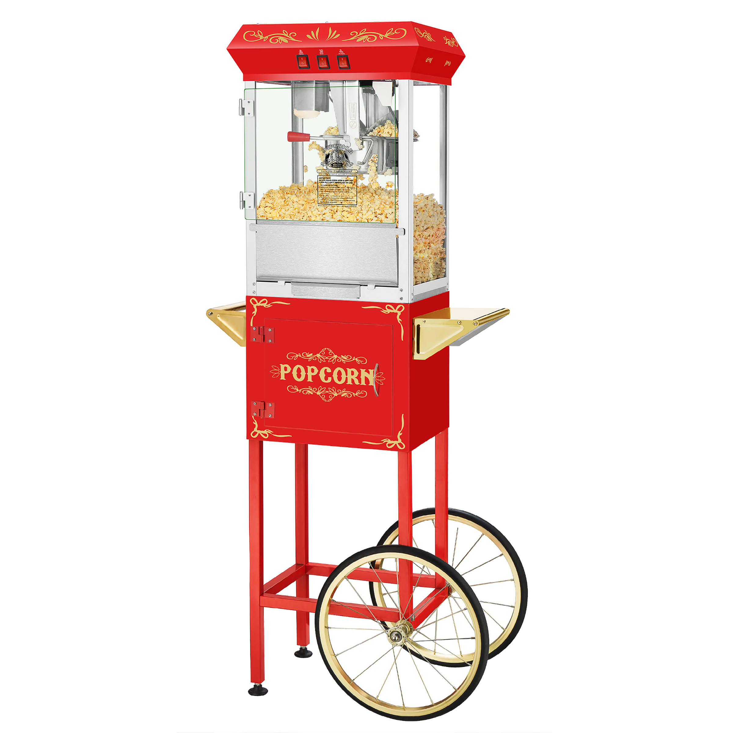 Superior Popcorn Company Movie Night Popcorn Popper Machine with Cart (8 oz, Red)