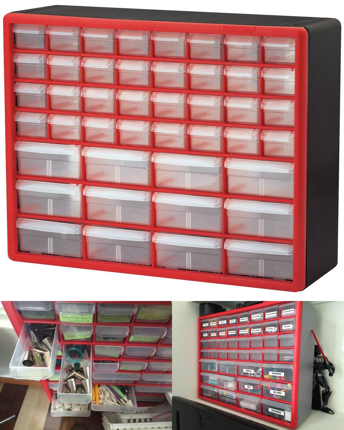 Akro-Mils 10144REDBLK 44-Drawer Hardware u0026 Craft Plastic Cabinet Red u0026 Black