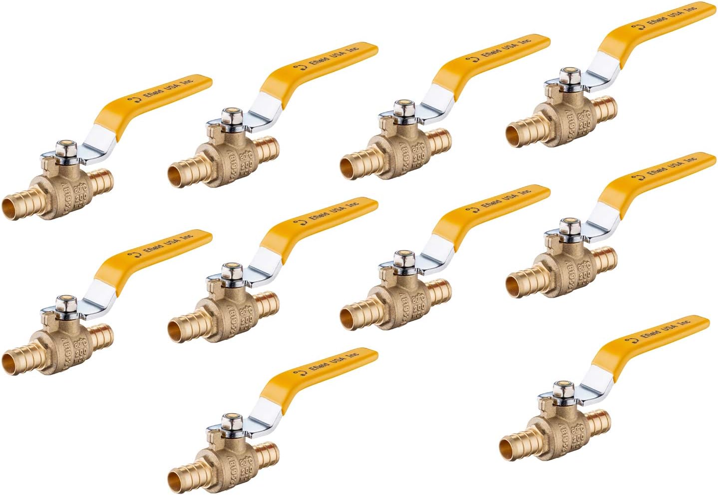 (Pack of 10) EFIELD 1/2 Inch Pex Brass Full Port Shut Off Ball Valve, Yellow Handle Lead Free Brass UPC Certified-10 Pieces Pack of 2