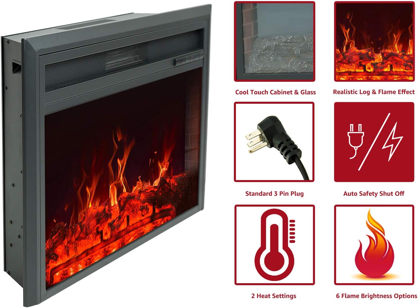 FLAME&SHADE Insert Electric Fireplace, 28-Inch Wide, Freestanding Portable Room Heater with Timer, Digital Thermostat and Remote