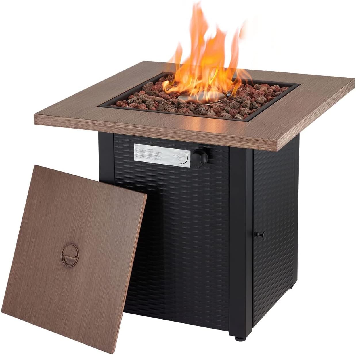 EROMMY Gas Fire Pit Table,38 Inch 50,000 BTU Round Propane Firepits with Lid and Fire Glass,CSA Certification,Add Warmth and Ambience to Gatherings and Parties on Patio Deck Garden Backyard,Brown