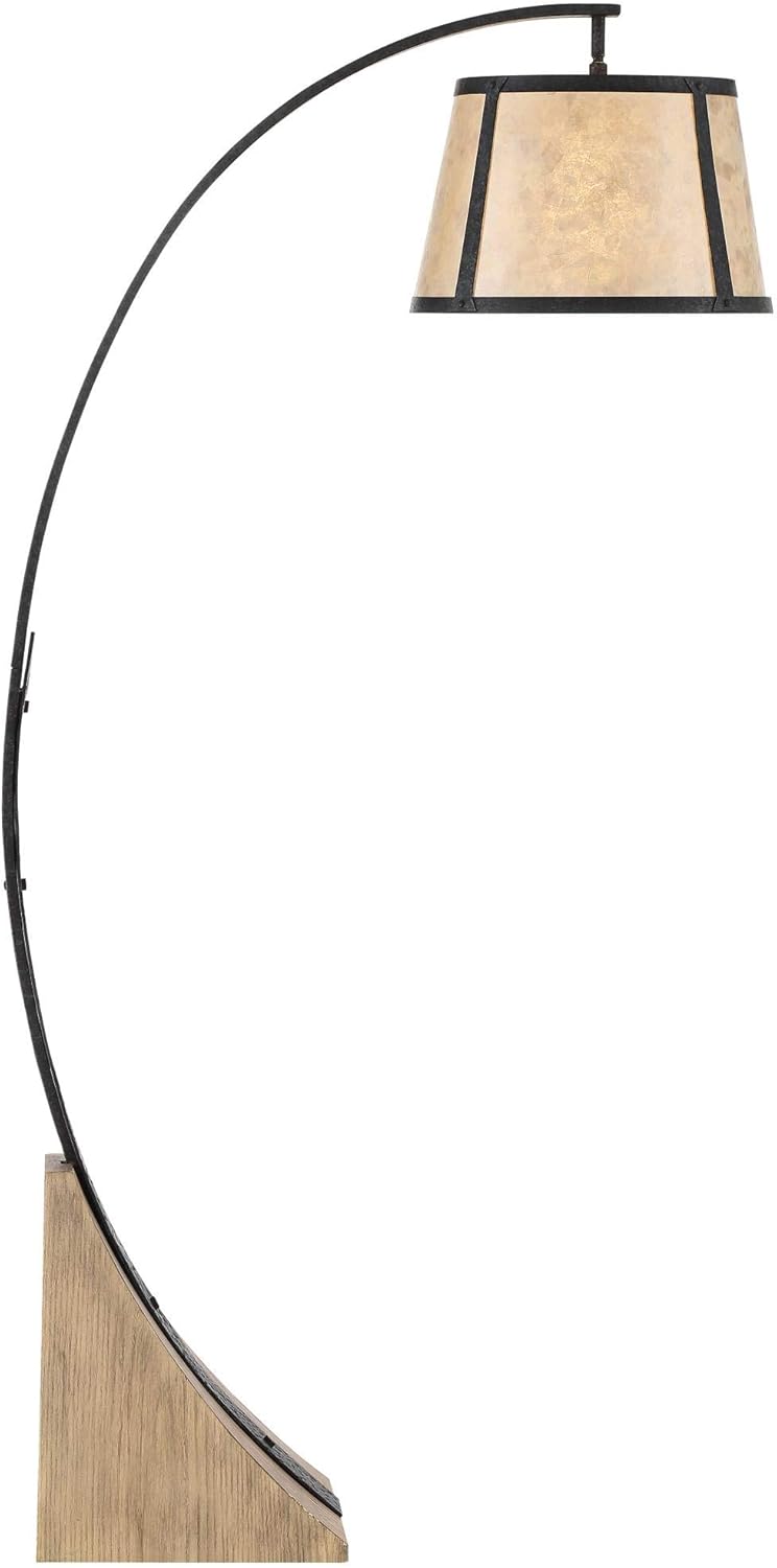 Oak River Rustic Farmhouse Mission Style Tall Arched Floor Lamp Dark Gray Black Wood Standing Base Mica Drum Shade for Living Room Reading House Bedroom Home Office Decor - Franklin Iron Works