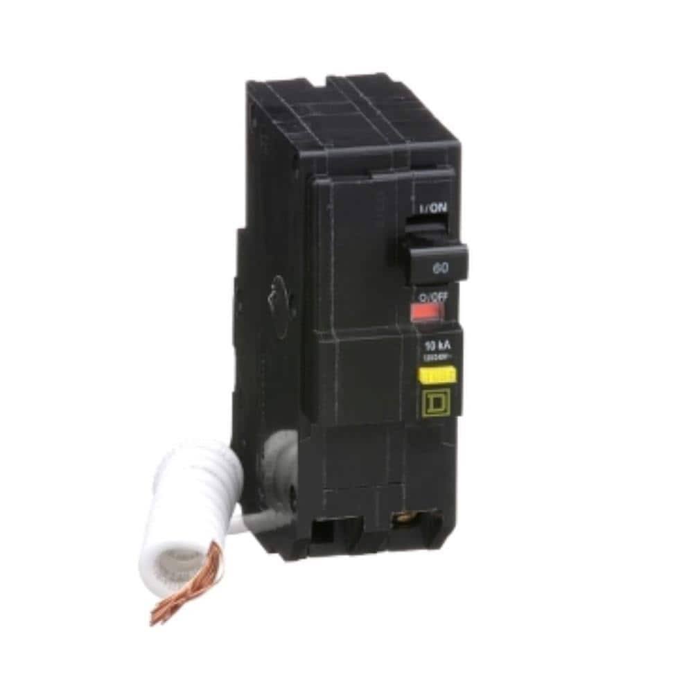 Schneider Electric QO260GFICP Mini Circuit Breaker, QO, 60A, 2 Pole, 120/240 VAC, 10 kA, 6mA GRD Fault A, Pigtail, Plug in Mount