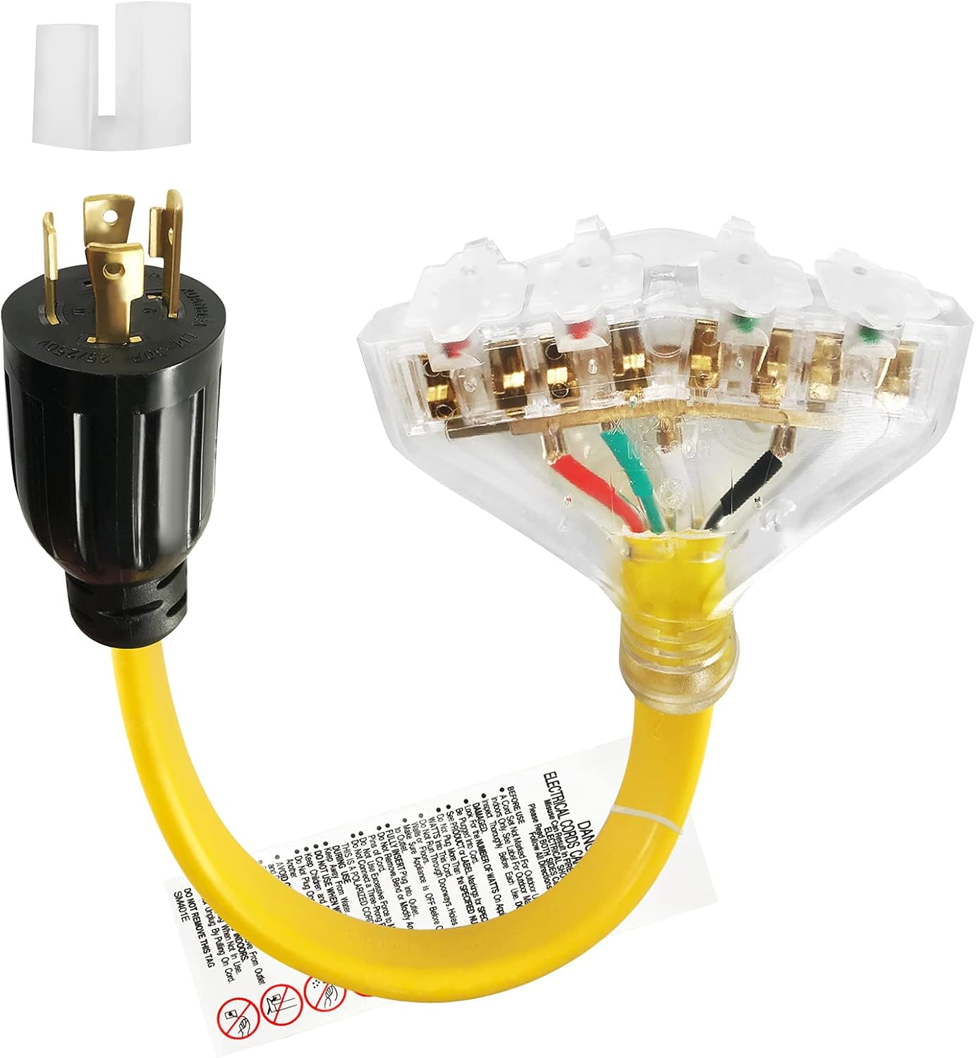 Lifesmells 4 Prong 30 Amp to 30 Amp RV Generator Adapter Cord-L14-30P Locking Male Plug to TT-30R Female with LED Power Indicator-for RV Travel, Rainy Weather, Power outages-12 Inch STW 10/3 Yellow Pack of 2