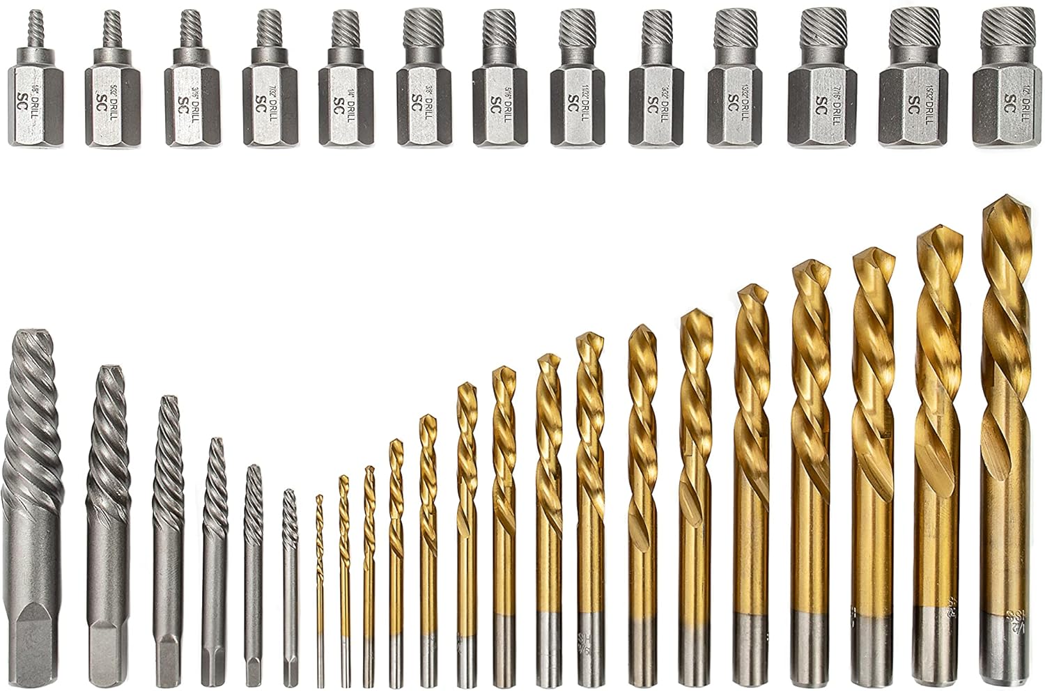 SharCreatives 35-Piece Screw Extractor and Drill Bit Set, Drill Bits and Multi-spline Extractors for removing tricky, stripped. damaged, broken screws, bolts, studs, fittings and more. Pack of 2