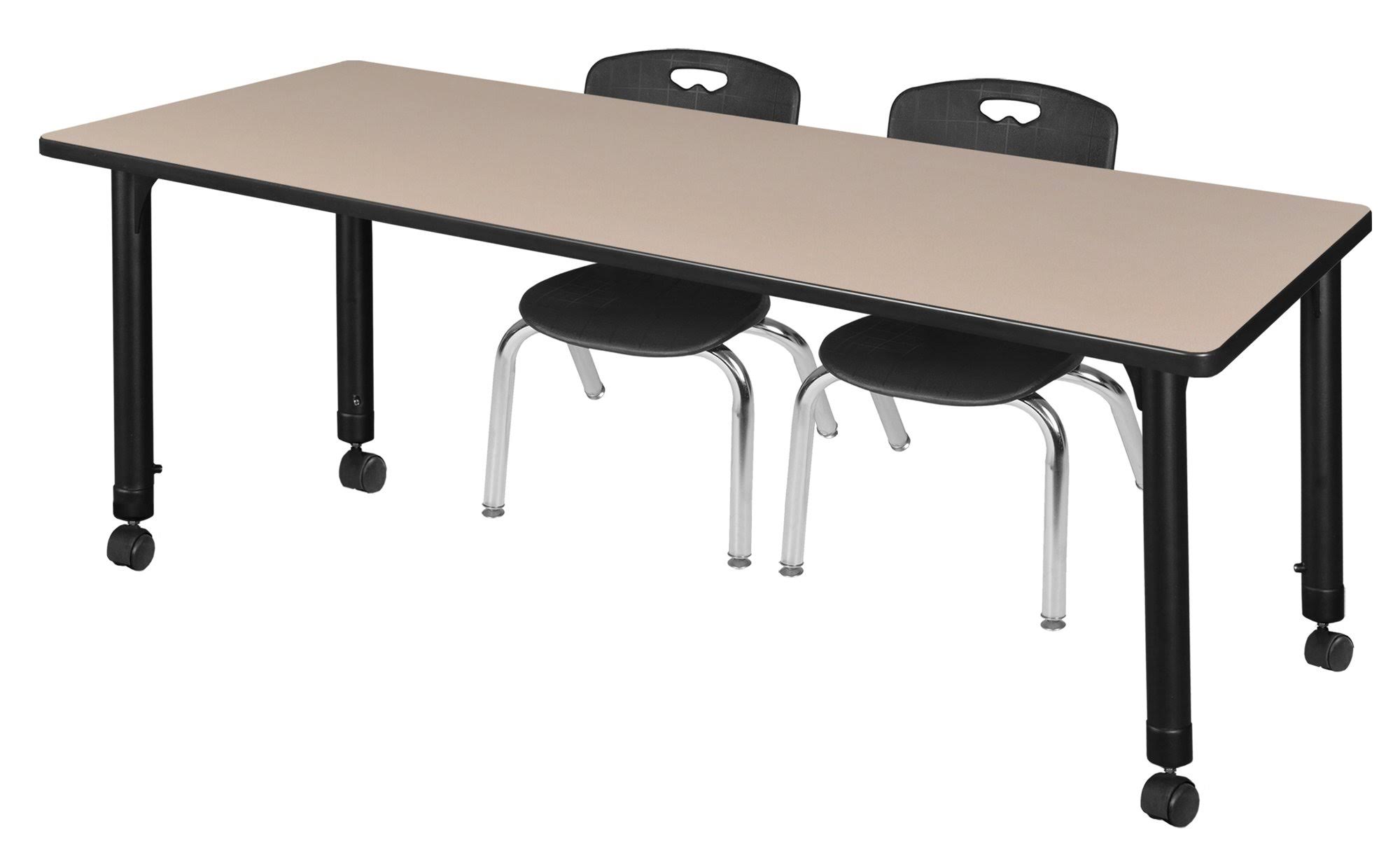 Regency Kee 72x22 x 24x22 Height Adjustable Mobile Classroom Table - Beige u0026 2 Andy 12-in Stack Chairs- Black