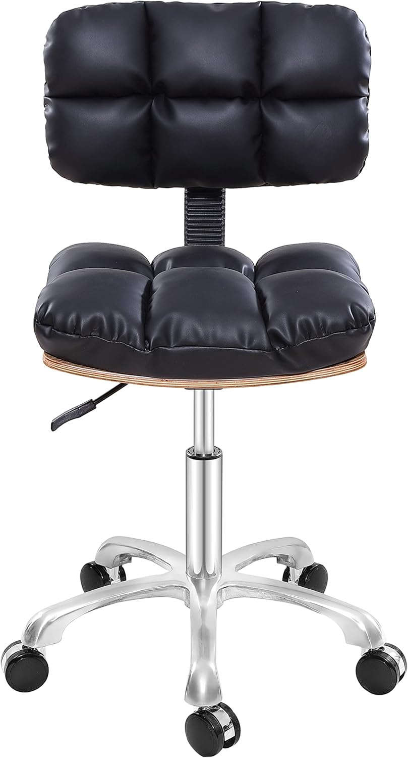 ajorah Rolling Swivel Chair Stool with Back Rest,Adjustable Stools with Wheels for Home,Studios, Dental,Shop, Salon, Counters (Black) (01