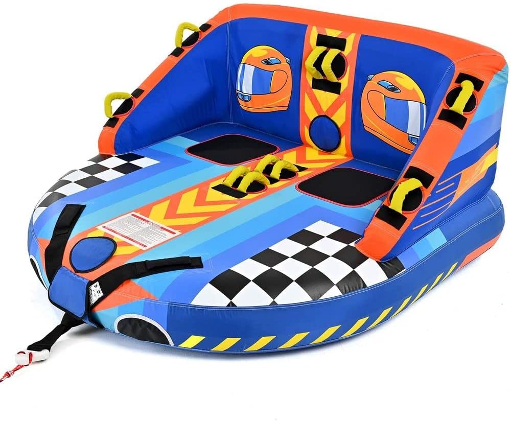 XGEAR Towable Tube for 1-2 Rider, Front and Back Tow Points for Boating, Blue