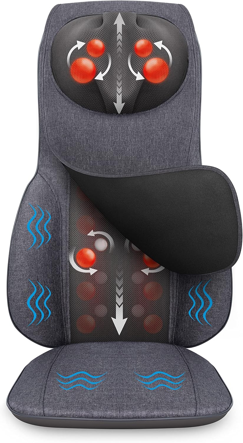 Comfier Neck and Back Massager with Heat- Shiatsu Massage Chair Pad Portable with Compress & Rolling,Kneading Chair Massager for Full Back,Neck & Shoulder, Full Body