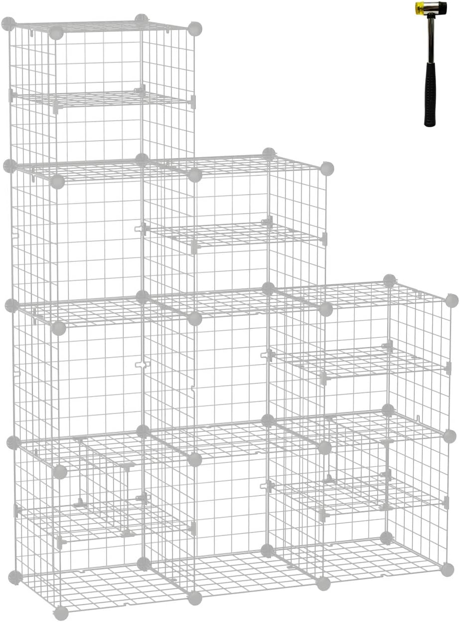 C&AHOME Wire Cube Storage Organizer, Wire Grids Metal Book Shelves, Modular Storage Bins Shelving, Large and Small Dividers, Ideal for Closet Cabinet, Bedroom, Living Room, Home, Office White Pack of 2
