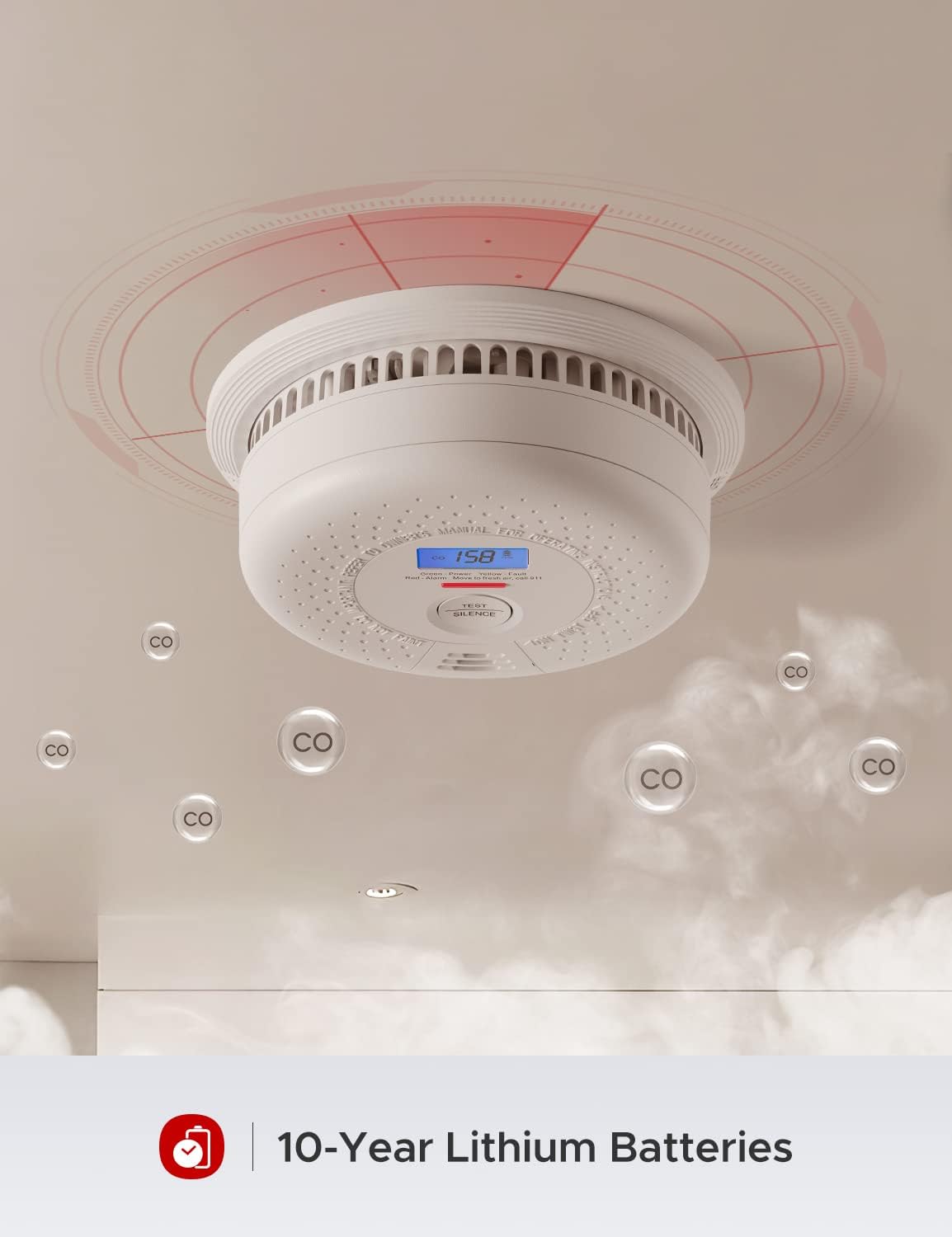 X-Sense 10-Year Battery Smoke and Carbon Monoxide Alarm with Display, Dual Sensor Smoke CO Alarm Complies with UL 217 & UL 2034 Standards, Auto-Check, SC01, 5-Pack