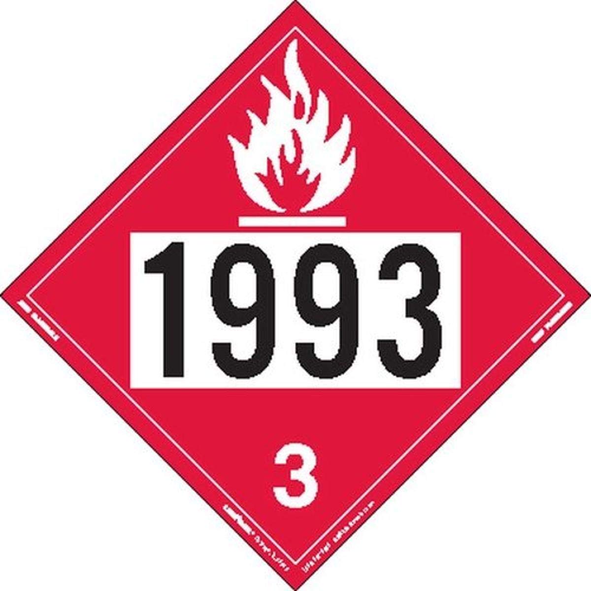 Labelmaster Z-IDF UN 1993 Flammable Liquid Hazmat Placard, Permanent Vinyl (Pack of 25) Pack of 2