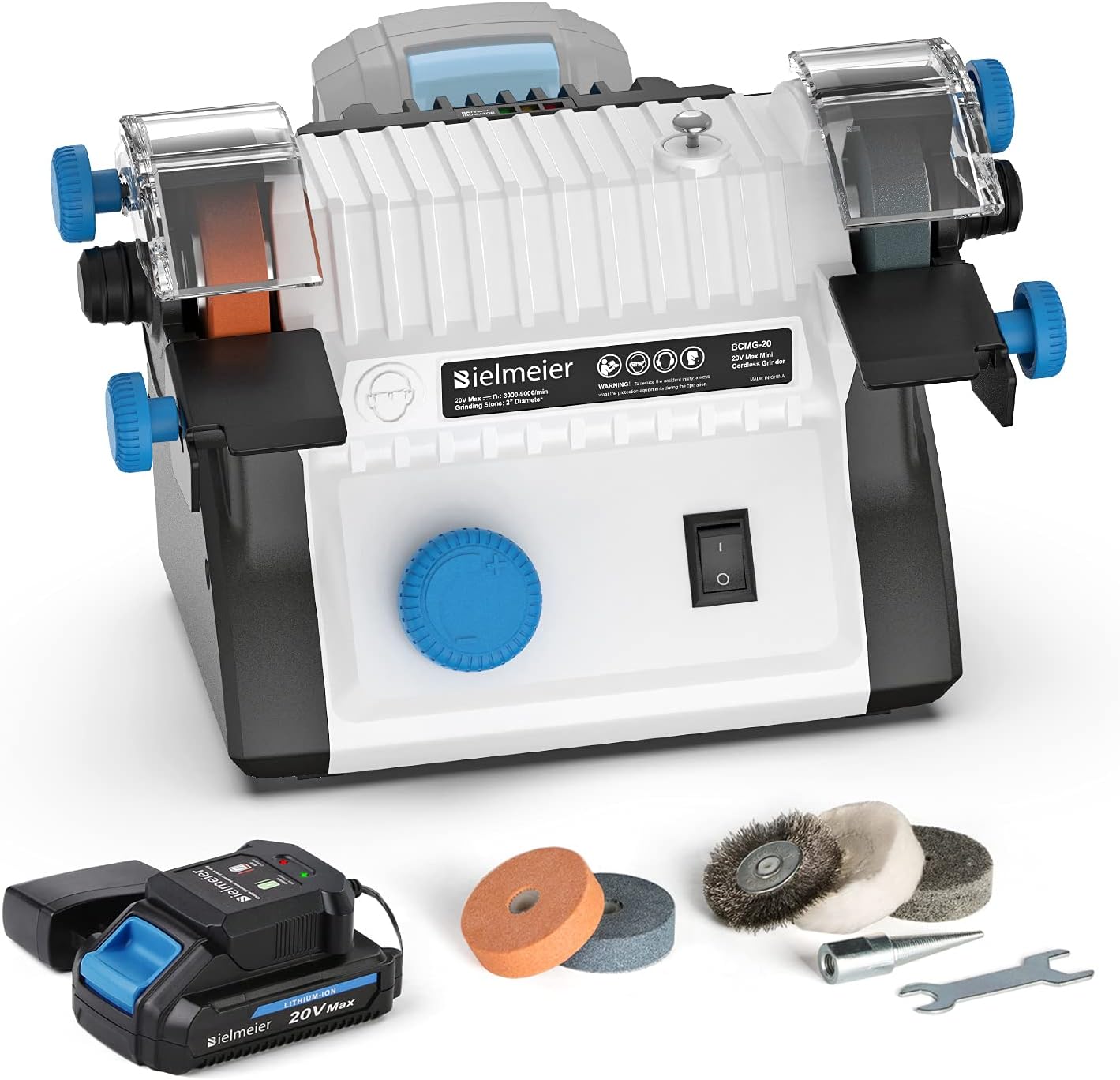 Bielmeier Cordless Mini Bench Grinder, 20V Max 2 inch Grinders Power Tools Grinder, Adjustable Speed Polishing Machine with Grinding Wheel for Jewelry Making, Shop, Metal, DIY