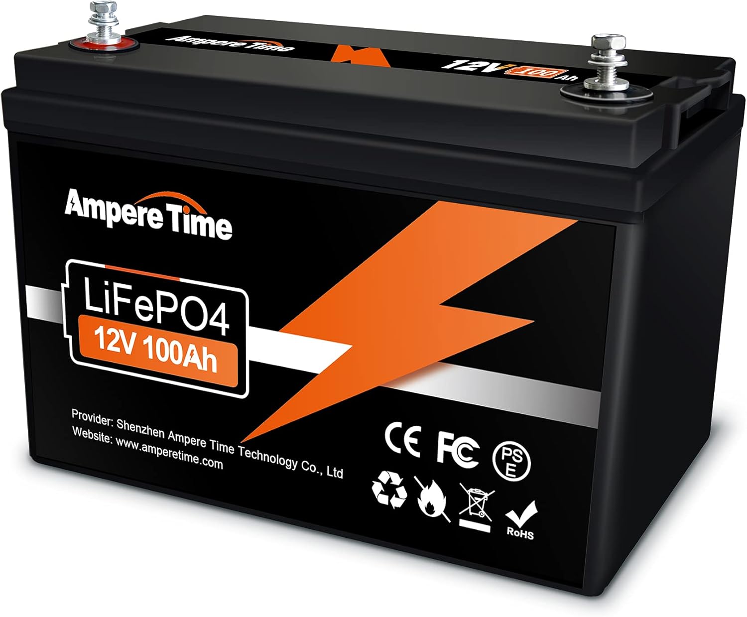 Ampere Time LiFePO4 Deep Cycle Battery 12V 100Ah with Built-in BMS, Perfect for Replace Most of Backup Power and Off Grid Applications...