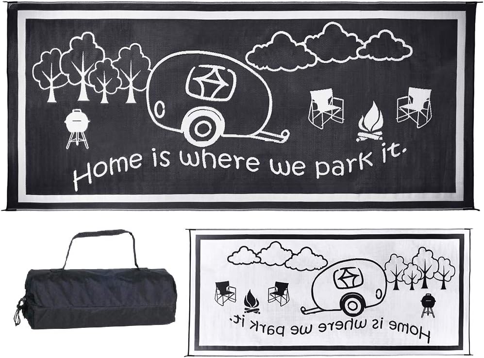 Stylish Camping RH8181 Black/White 8-Feet x 18-Feet RV Home Mat