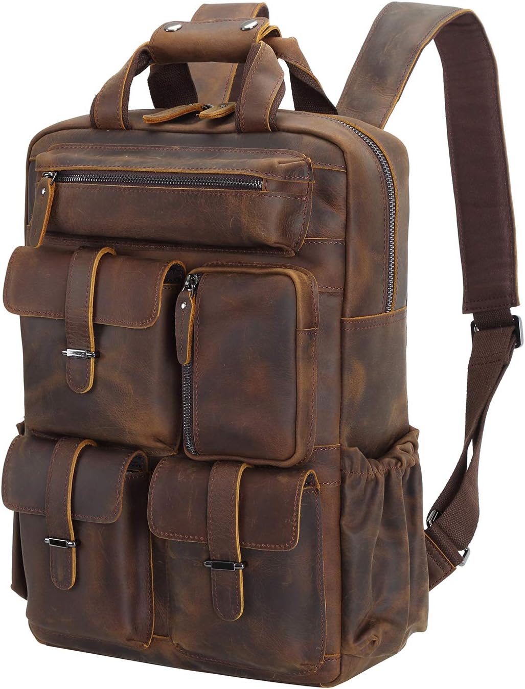 Polare Cowhide Leather Multiple Laptop Backpack Day Pack Travel Bag Satchel with 1 Year Warranty