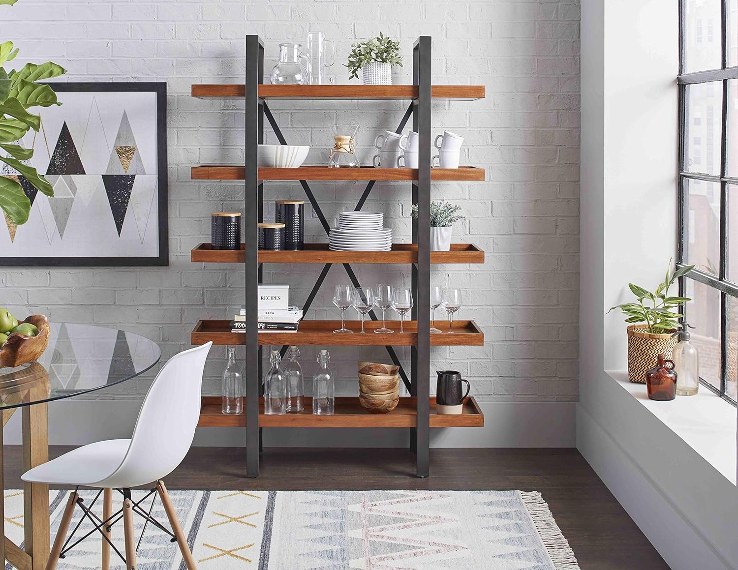Martin Furniture Grafton Industrial Wood, Storage Space, Living Room Bookcase, Book Shelves, Brown