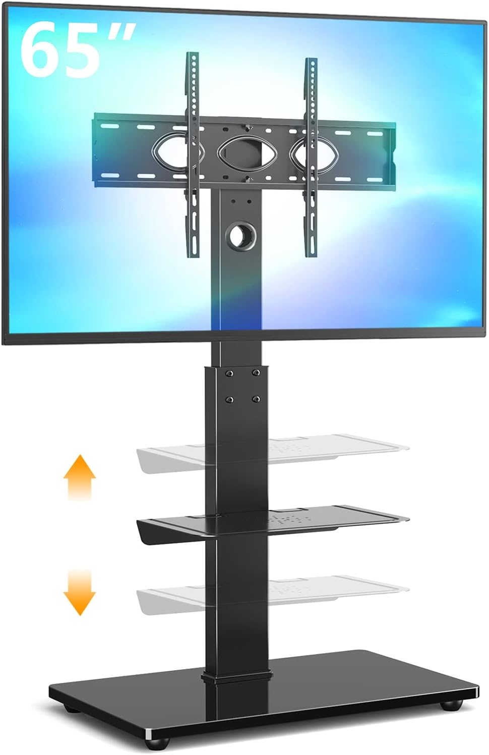 5Rcom Swivel TV Floor Stand with Mount for 32 37 43 50 55 60 65 inch Plasma LCD LED Flat or Curved Screen TVs, Tall TV Stand Mount, Height Adjustable and Space Saving for Bedroom/Living Room