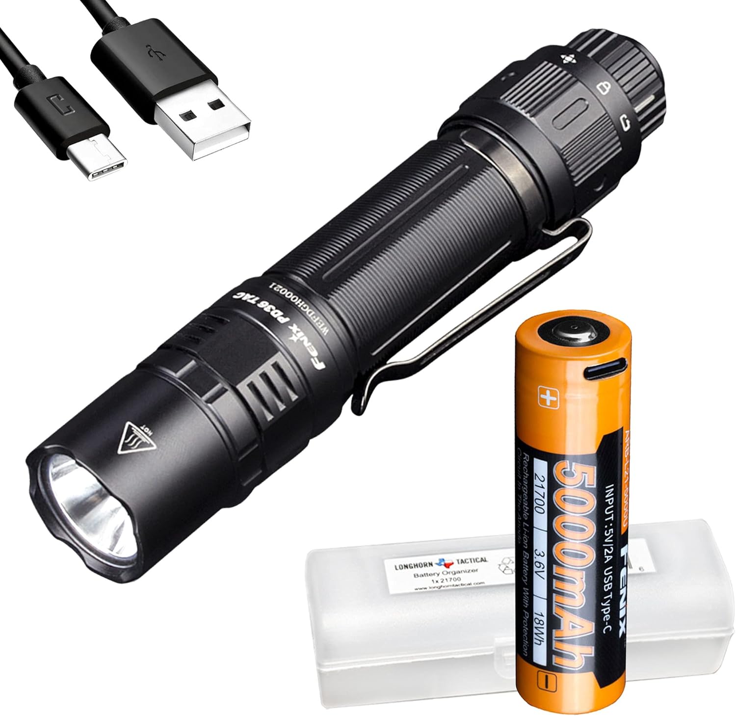 Fenix PD36 TAC 3000 Lumen EDC Tactical Flashlight with 5000mAh USB-C Rechargeable Battery and LumenTac Organizer