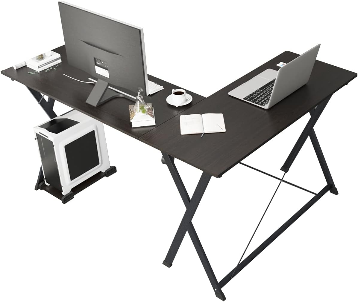 DlandHome L Shaped Computer Desk Corner Desk Office Table Writing Desk Computer Workstation - Black Pack of 2