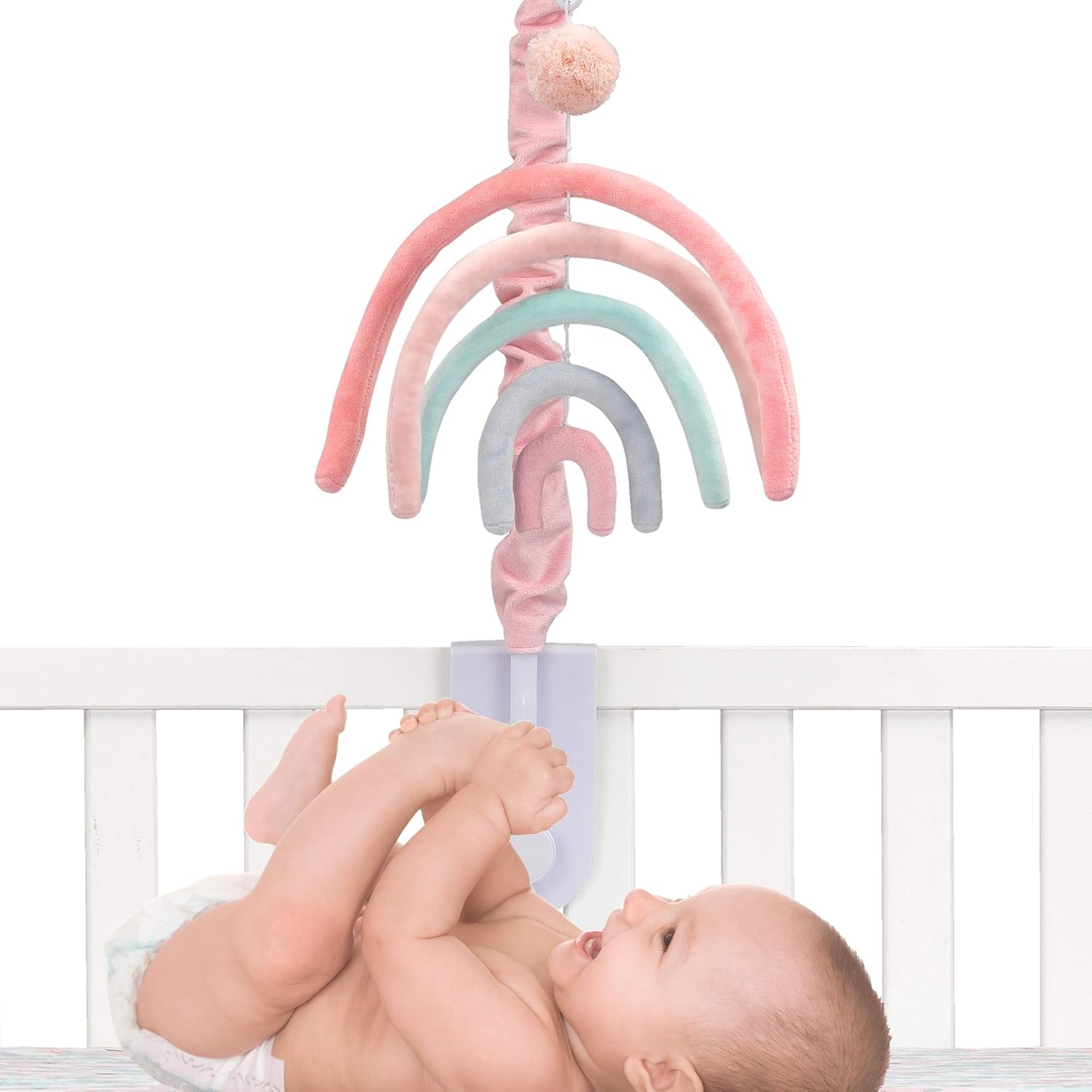 Lambs & Ivy Watercolor Pastel Rainbow/Pom Pom Musical Baby Nursery Crib Mobile Pack of 2
