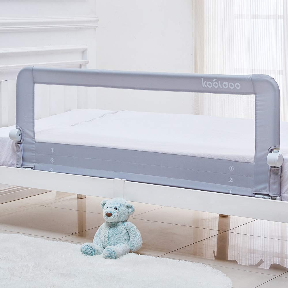 Baby Toddler Bed Rail 59 inch Guard Extra Long Foldable Safety Bedrail with Reinforced Anchor Safety System (Gray) Pack of 2