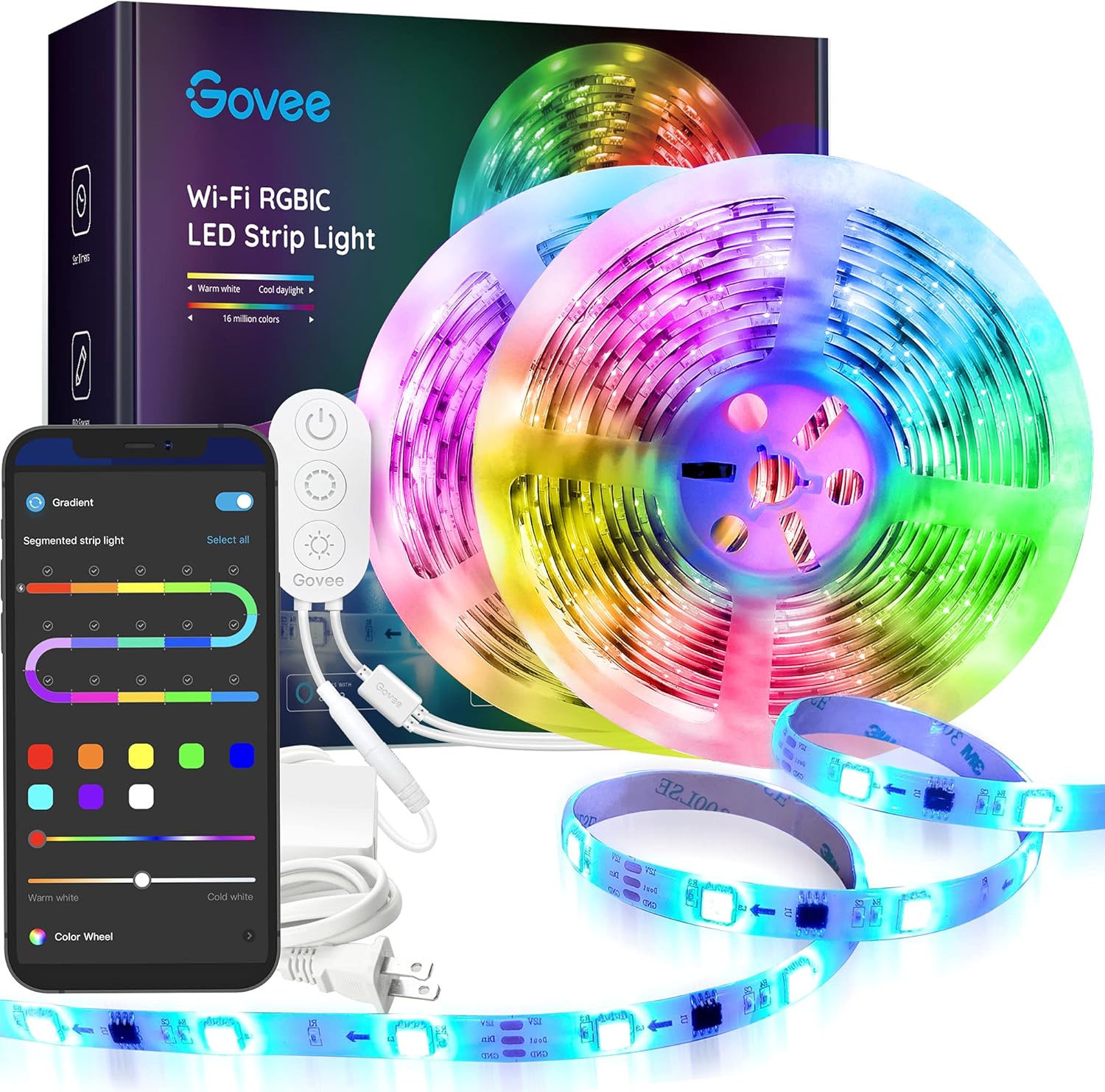 Govee 32.8ft RGBIC LED Strip Lights, WiFi Color Changing LED Lights Segmented Control, Work with Alexa and Google Assistant, Music LED Lights for Bedroom, Kitchen, Christmas Party, Waterproof 2x16.4ft Pack of 2