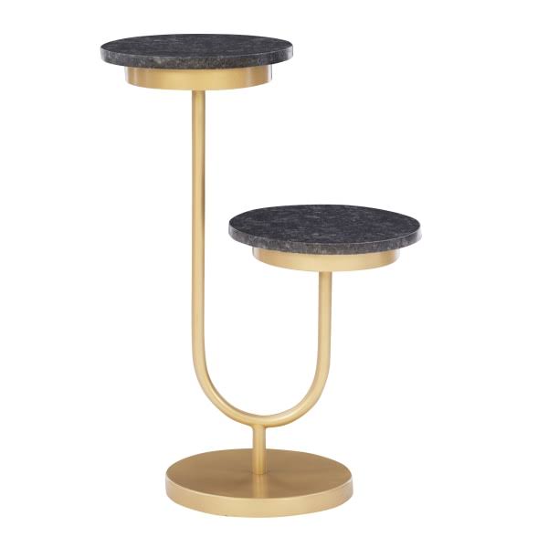 Powell Grendel Dual Drink Table, 24-3/4x22H x 10-1/2x22W x 17-1/2x22D, Gold/Black