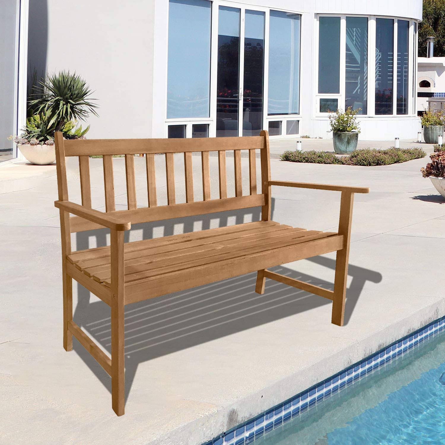 FDW Outdoor Patio Bench Wood Garden Bench Park Bench Acacia Wood for Pool Beach Backyard Balcony Porch Deck Garden Wooden Furnit