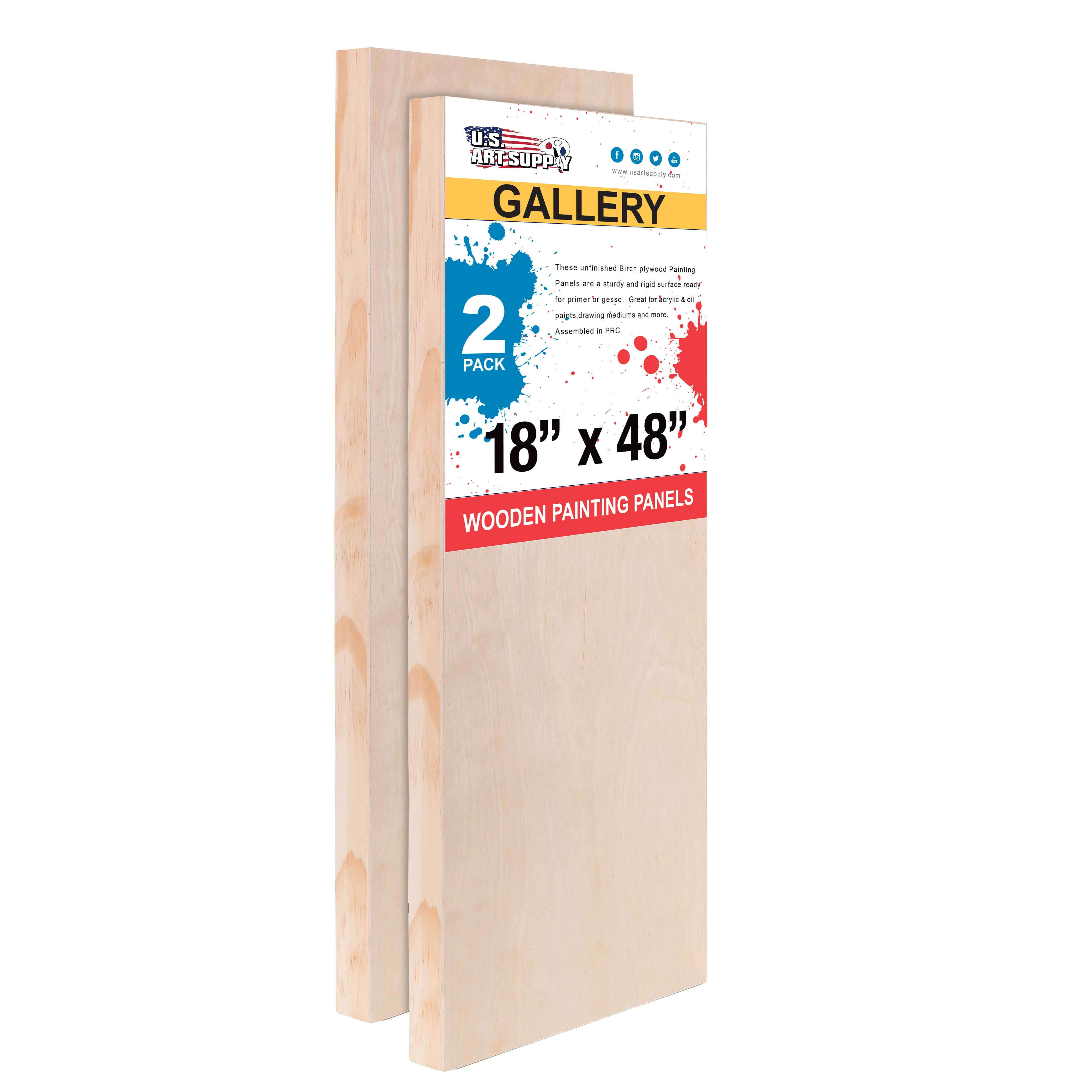 U.S. Art Supply 18 inch x 48 inch Birch Wood Paint Pouring Panel Boards, Gallery 1-1/2 inch Deep Cradle (Pack of 2) - Artist Dep