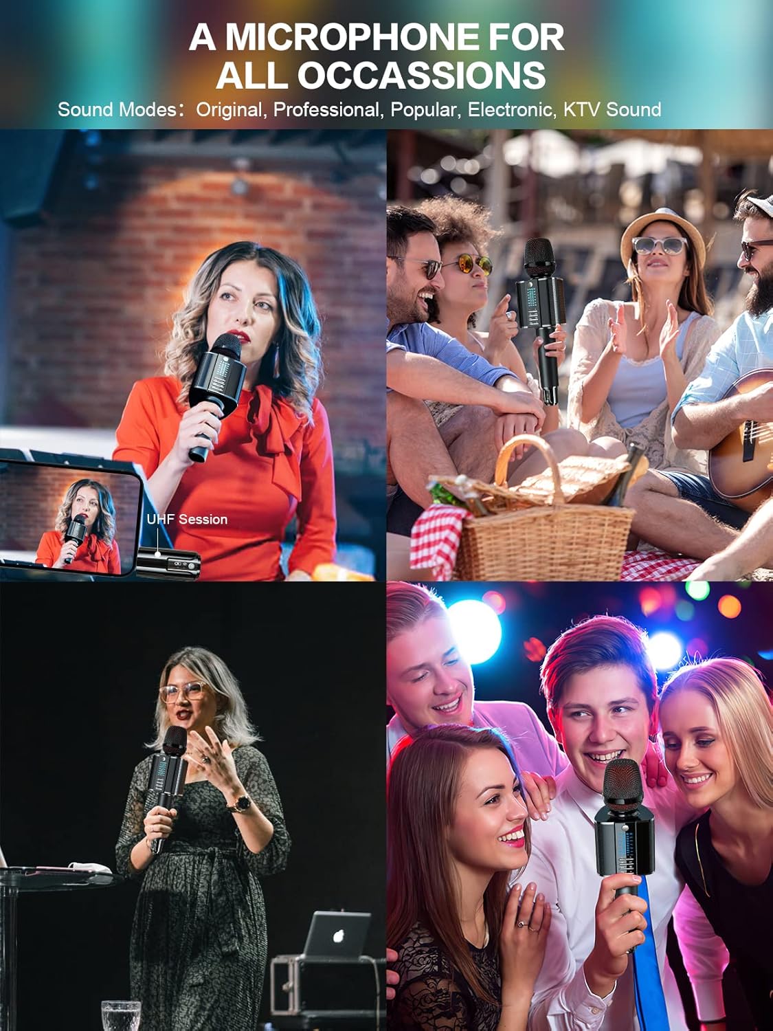 BONAOK Karaoke Microphone,2022 Version Bluetooth Wireless UHF Karaoke Mic Speaker, Portable Handheld Karaoke Machine Compatible with Car/Phones/PC G20 Black