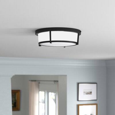 LED Simple Flush Mount Light in Black with White Shade by Ehlert Andover Mills