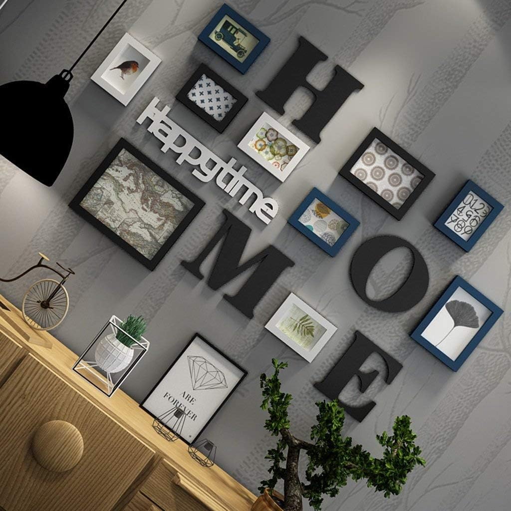 Photo Frames 10 Frames Collage Picture Wall-Mounted Frame Solid Wood Combination Living Room Photo Frame Wall Creative Restaurant Background Wall Decoration (Color : Black+White)