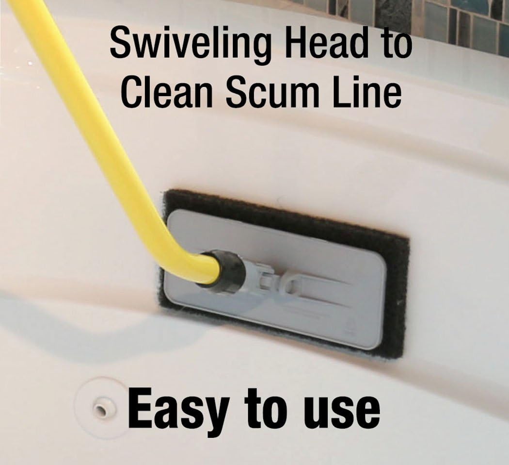 THE SIMPLE SCRUB Tile + Shower Scrubbing Mop Brush | Clean Bathroom, Kitchen, + Hard to Reach Places | Ergonomic Handle + Interchangeable, Reusable Heads | Handle + 1 White Cleaning Pad