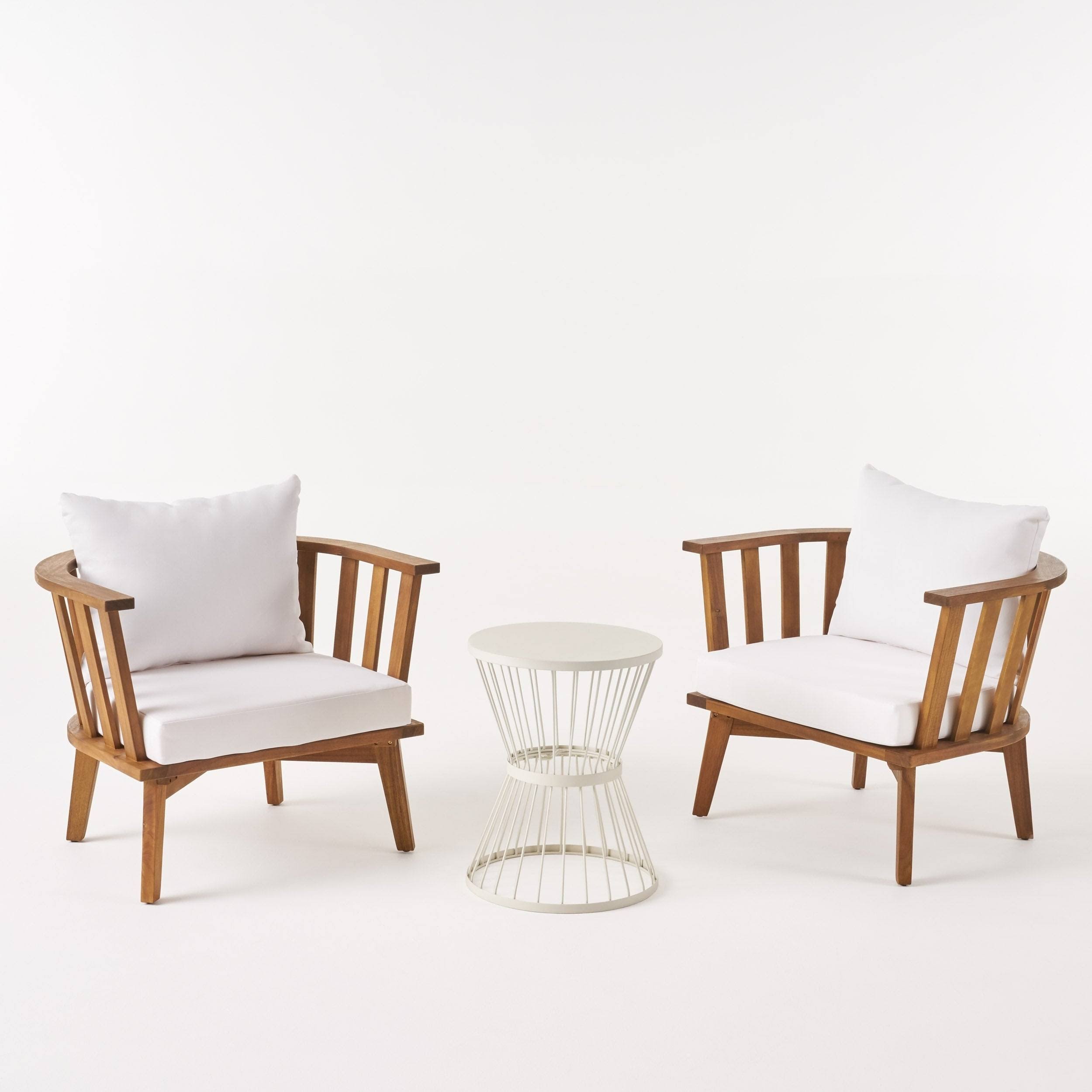 Phipps 3PC Acacia Wood Club Chair and Table Set - Teak/White - Christopher Knight Home