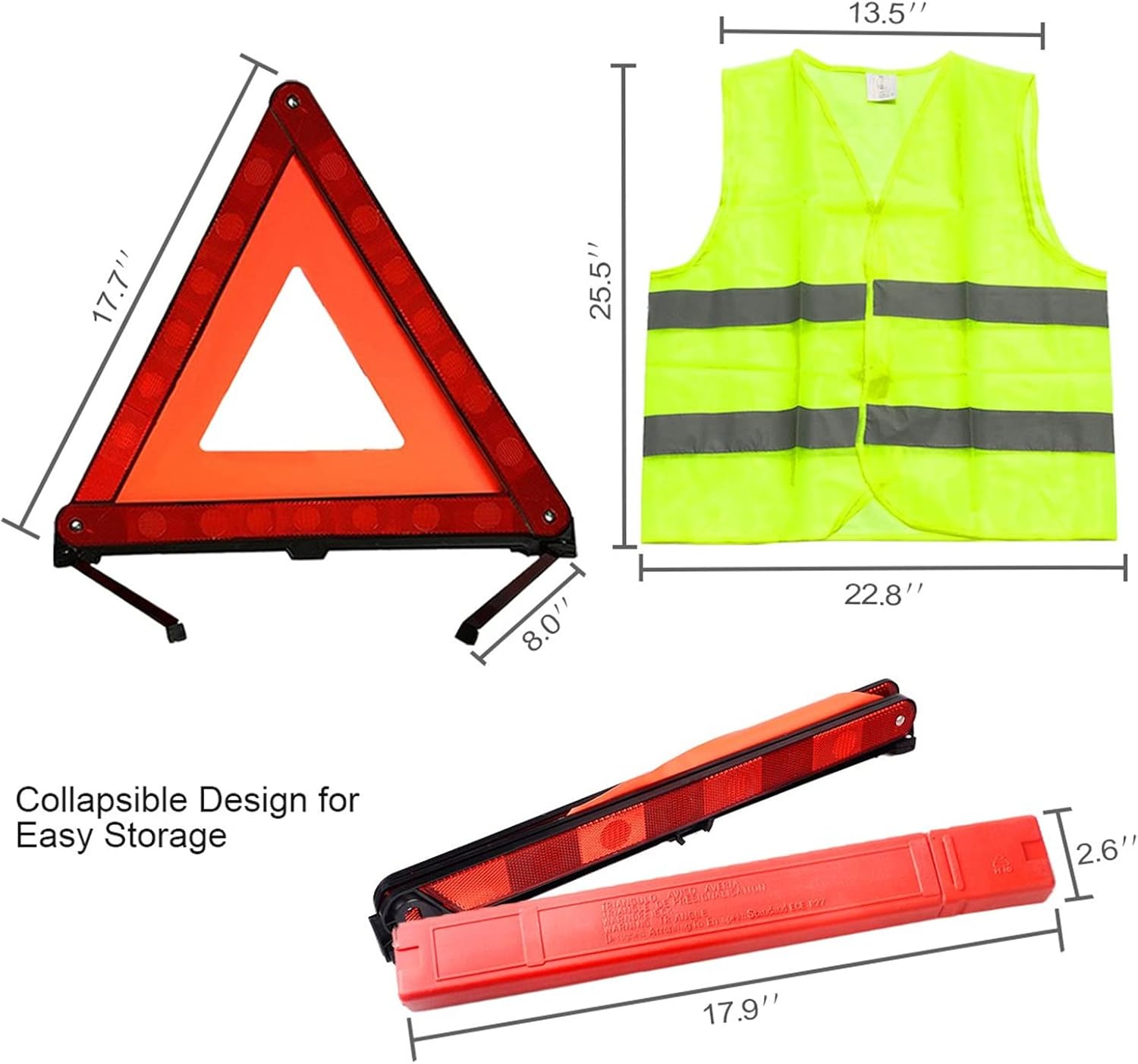 5 Pack Visibility Car Emergency Roadside Kit Safety Triangle Warning Kit Car Roadside Emergency Kit with Reflective Warning Triangle Visibility Roadside Vest Storage Bag and Glove for Car Trucks