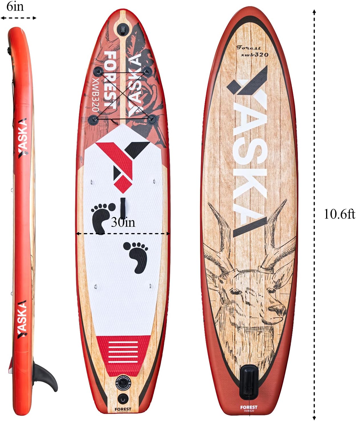 10.6ft Inflatable Stand Up Paddle Board- SUP Board for All Skill Levels with SUP Accessories & Fiberglass Paddle,Fin, Leash, Double Action Pump and ISUP Travel Backpack for Youth & Adult (Red)