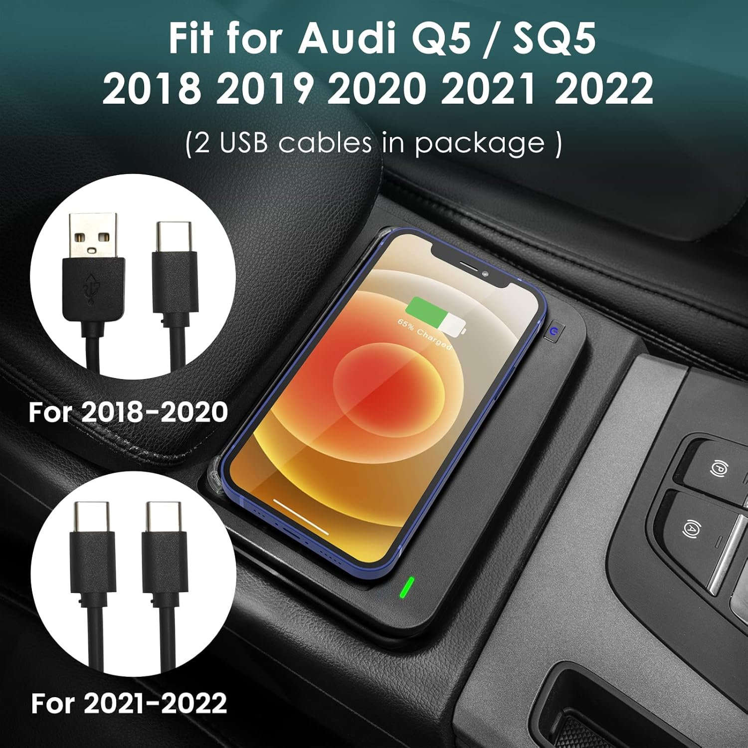 Car Wireless Phone Charger for Audi Q5 SQ5 2022 2021 2020 2019 2018 Center Console,Charging Pad Mat for Audi Q5 SQ5 accessories Interior Pack of 2