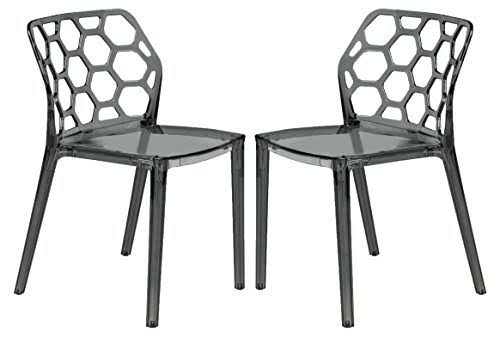 LeisureMod Dynamic Modern Dining Chair, Transparent Black, Set of 2