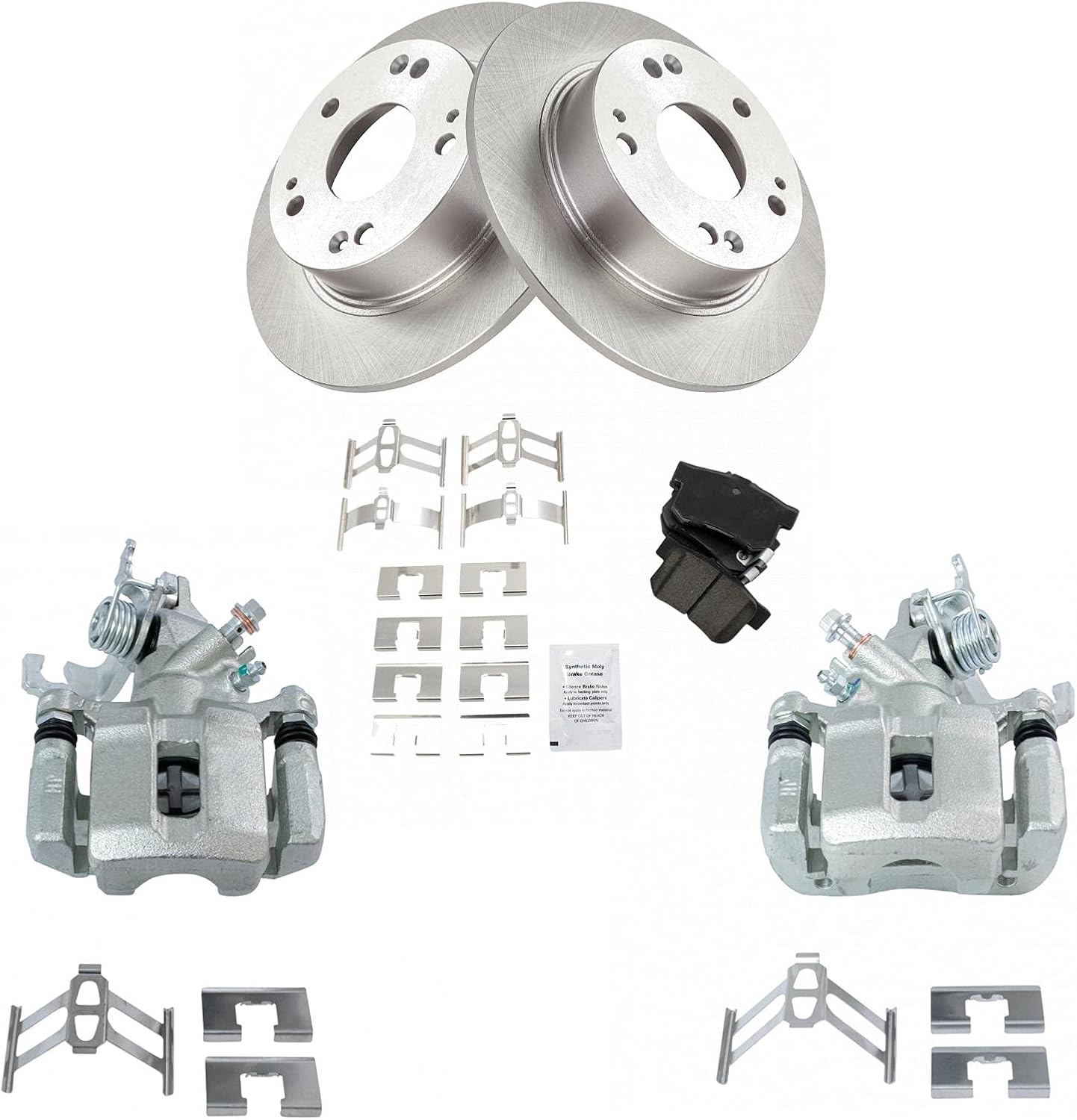 TRQ Rear Posi Ceramic Brake Pads Rotors & Calipers Kit for Honda Acura