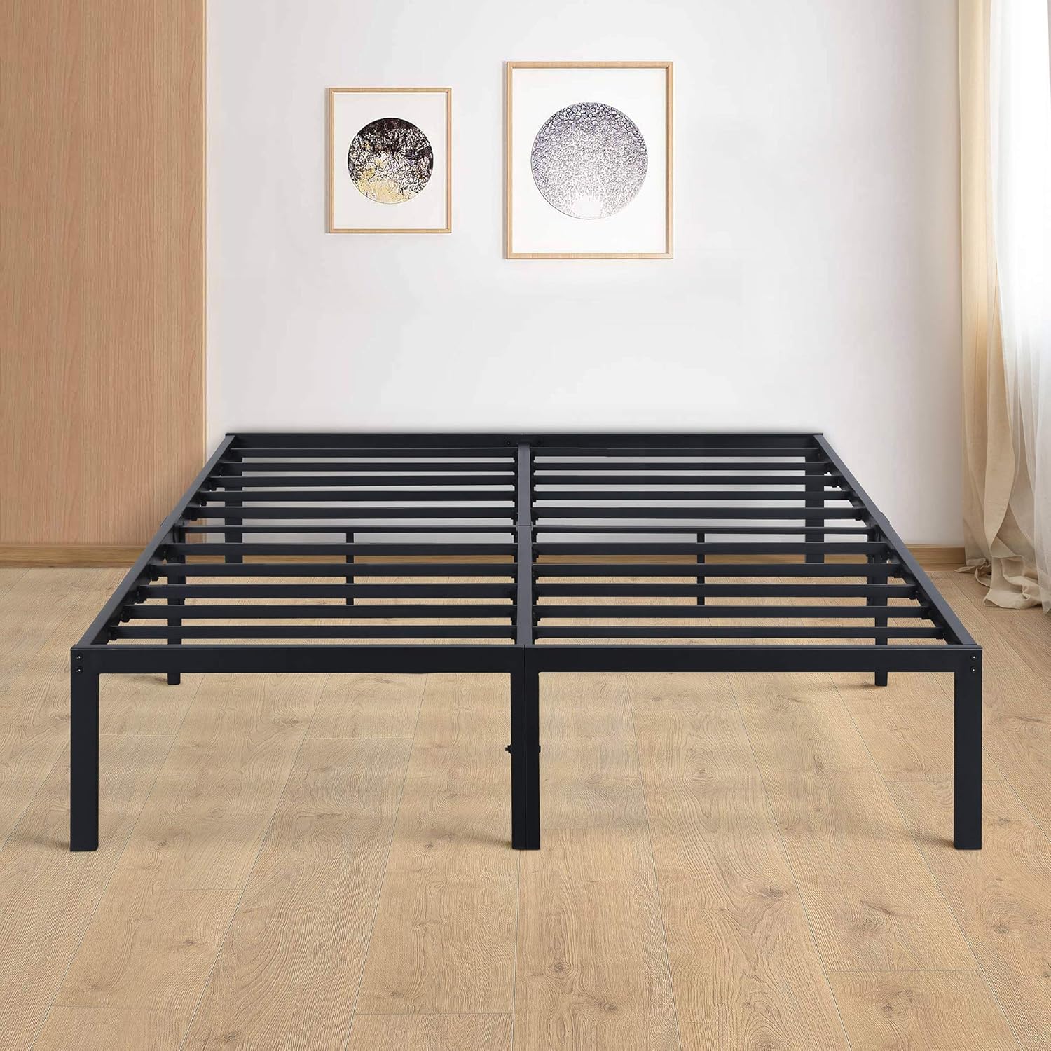Olee Sleep 14 Inch Metal Steel Slat Platform Anti-Slip Support/No Box Spring Needed/Mattress Foundation Bed Frame, Twin, Black