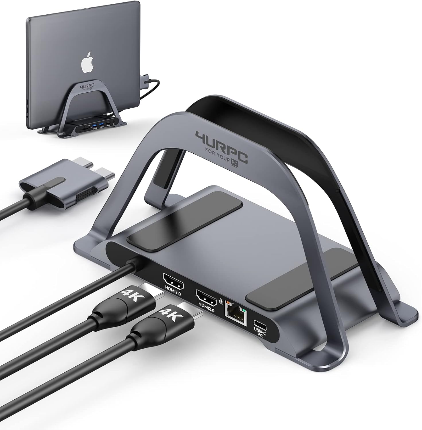 USB C Docking Station Dual Monitor for MacBook Pro/Air, USB C Dock Dual HDMI, USB C HUB with Vertical Stand for Mac, Docking Station with 2 HDMI Ports, PD3.0, Ethernet, USB 3.0, 2 USB 2.0, SD/TF