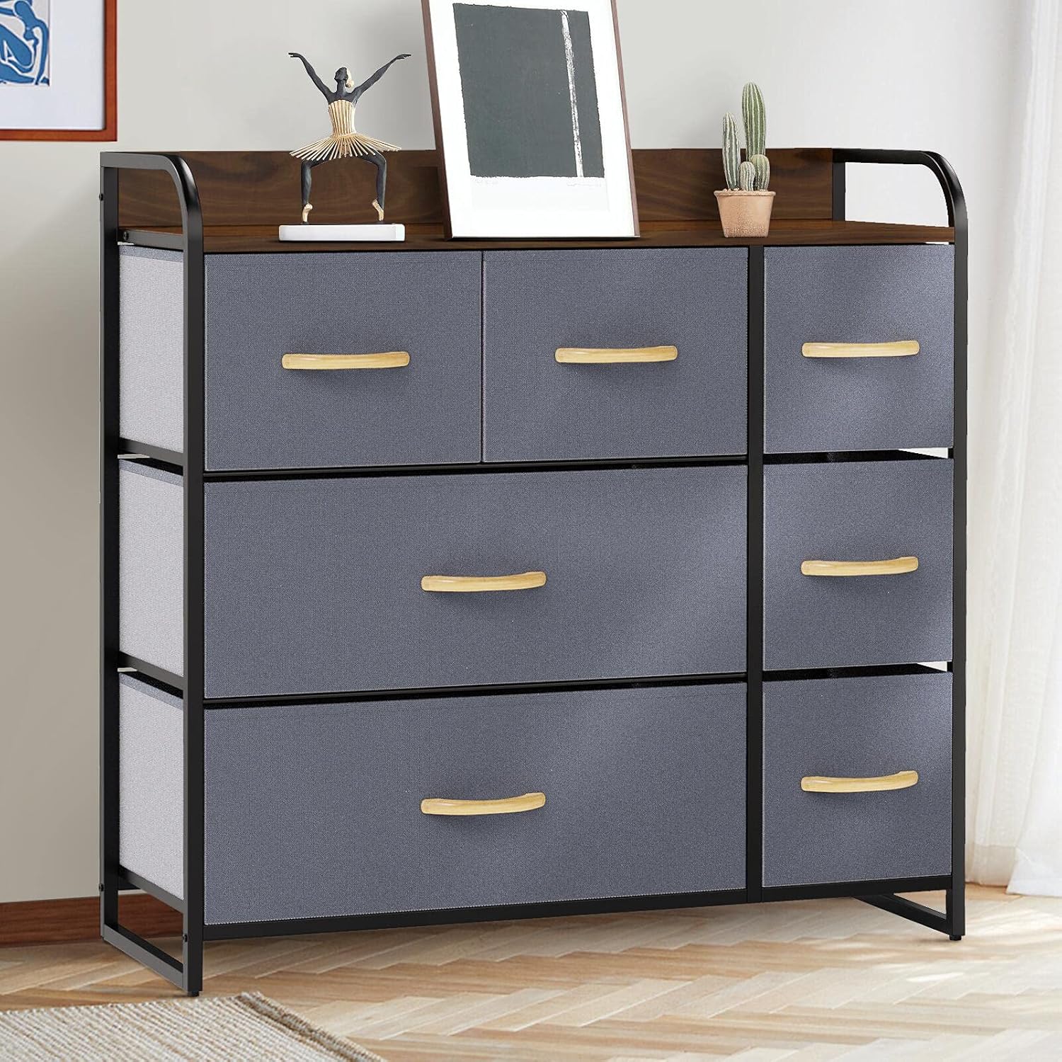 DORPU 7-Drawer Dresser, Large Capacity Dressers for Bedroom, Anti-Tip Sturdy Steel Frame, Easy Pull Dressers & Chests of Drawers for Bedroom, Hallway, Entryway, Closets (Gray)