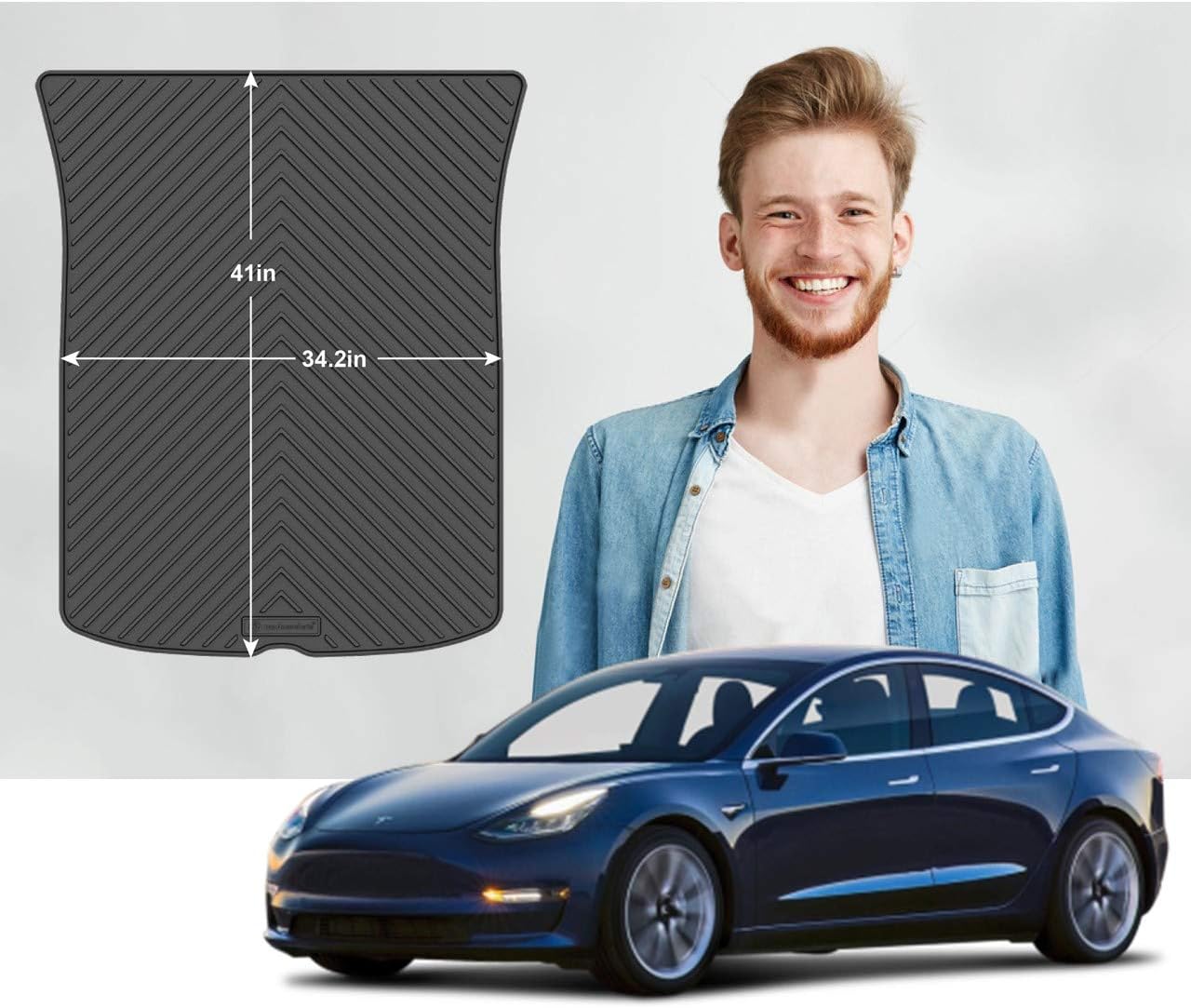 Road Comforts Cargo/Trunk Mat for Tesla Model 3 2017 2018 2019 2020 2021 2022- Protect Floor from Dirt, Mud, Snow, Slush & Water (1pc) (Black) (Heavy Duty) Pack of 2