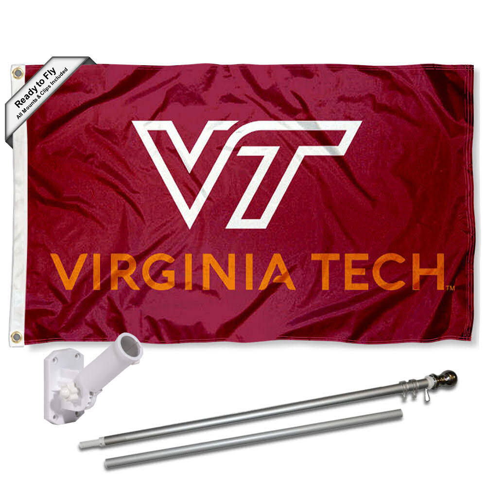 Virginia Tech University Official Logo Flag Bracket and Pole Set