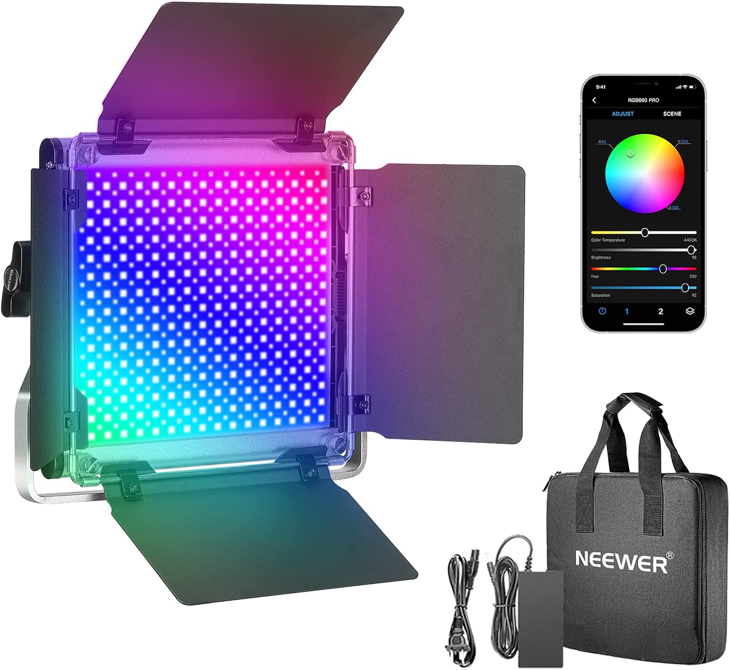 Neewer 660 PRO RGB Led Video Light with APP Control, 50W Video Lighting 360°Full Color, CRI 97+ with Barndoor/U Bracket for Gaming, Streaming, YouTube, Webex, Broadcasting, Web Conference, Photography